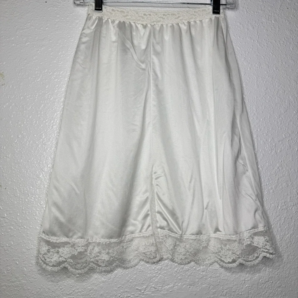 Vintage OLGA White Nylon Silky Shiny Half Dress Slip Skirt Small Lace Hemline - Picture 4 of 8
